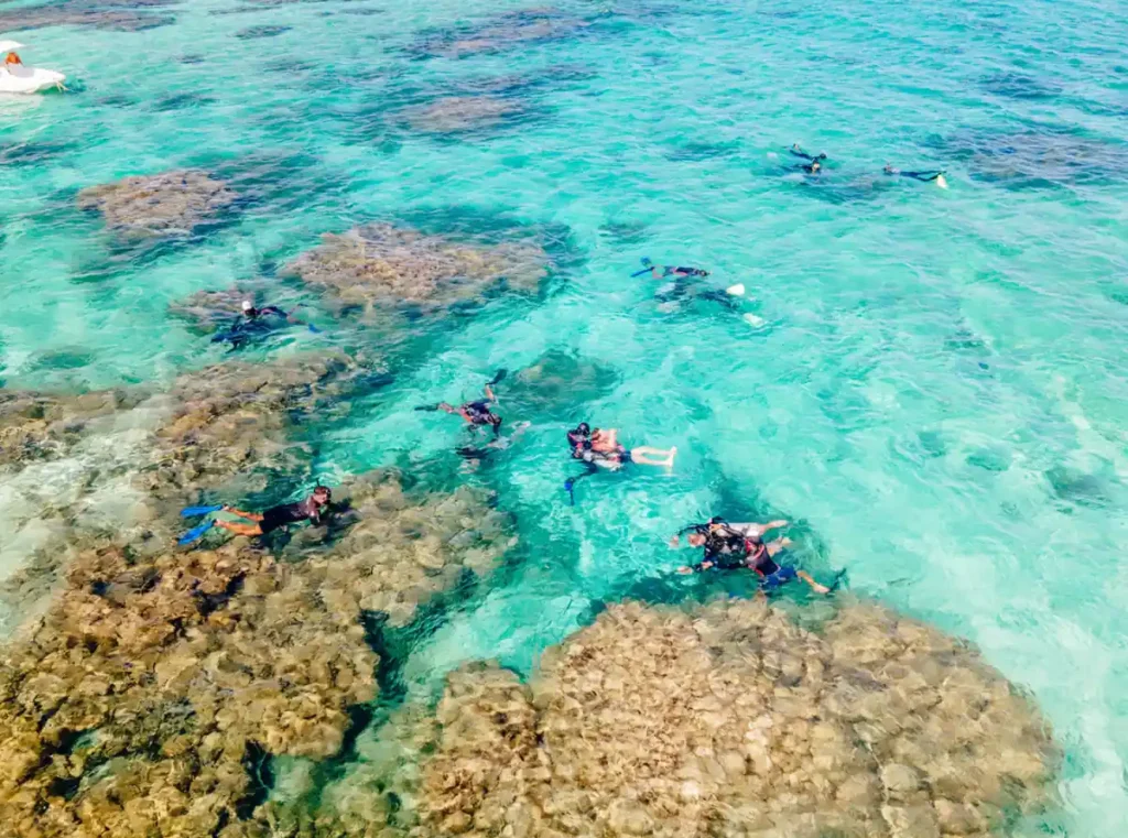 Vista aérea das piscinas naturais e recifes de corais de Maragogi em Alagoas